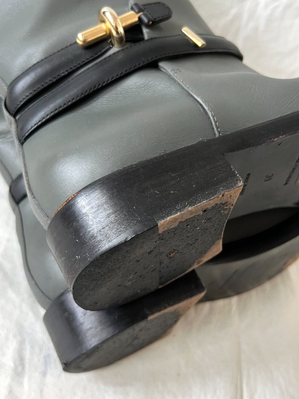 Balenciaga riding boots gray leather knee high 39 9 womens pull on black harness - Picture 10 of 15